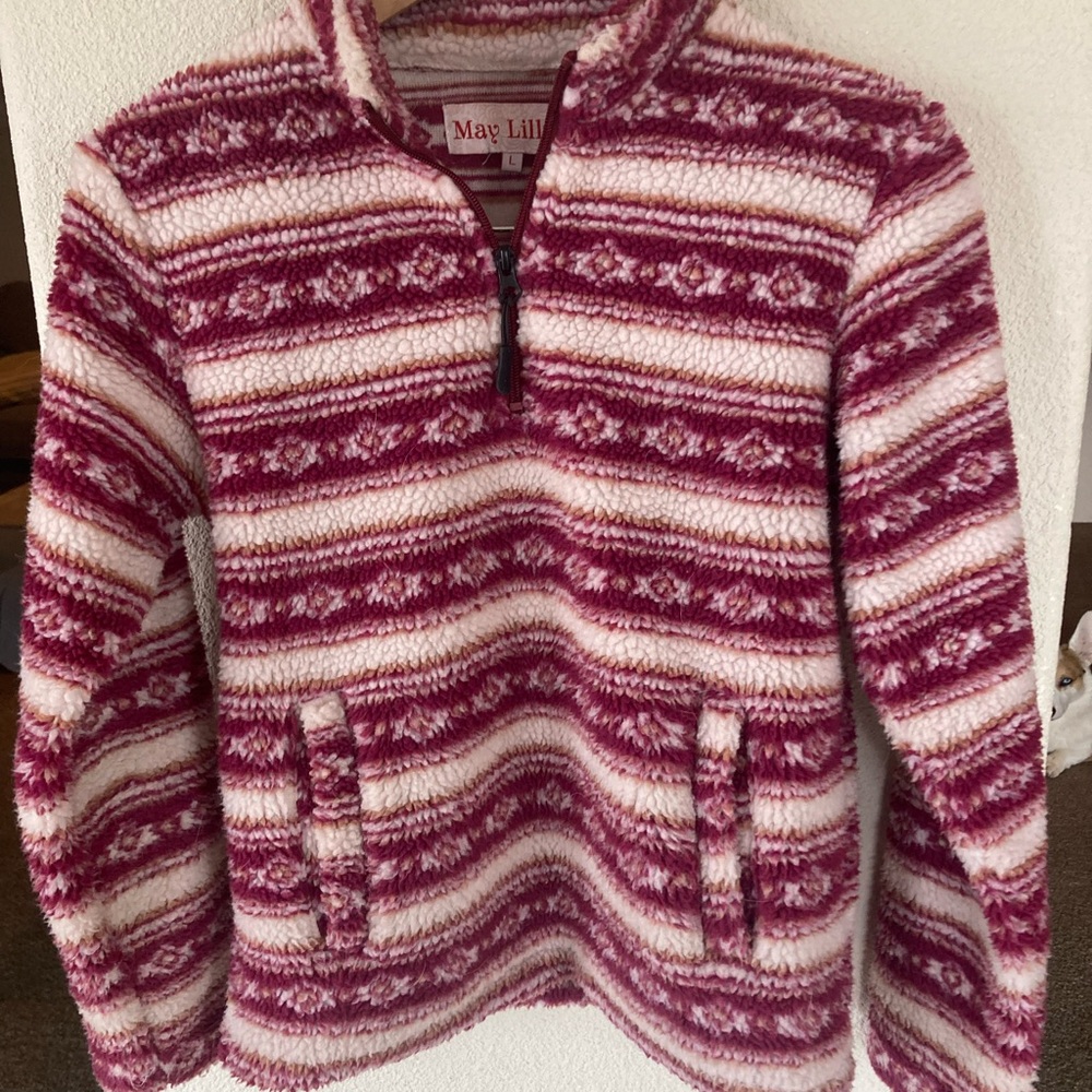 Mag Lilly Pink and White Fleece Pullover size large